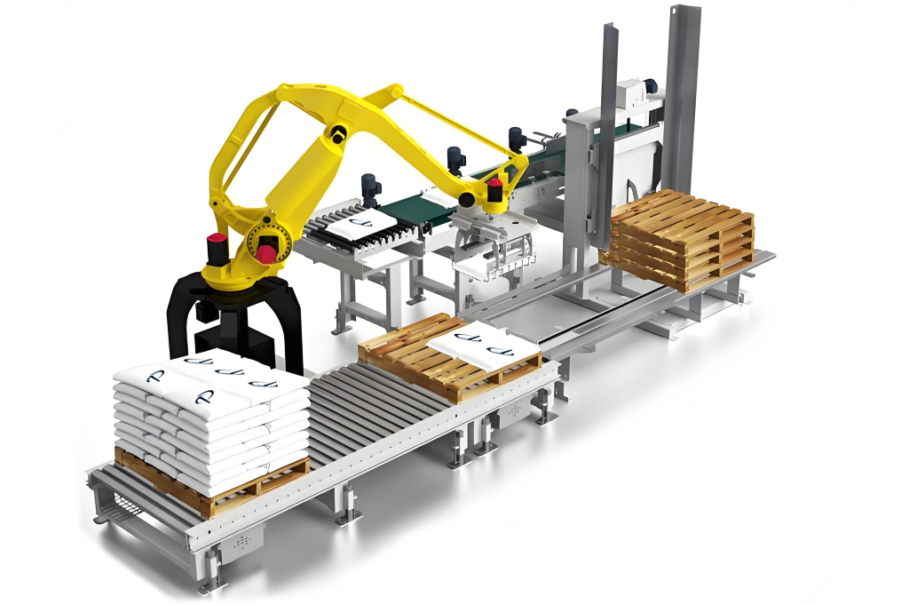 Robot Palletizer Production Line KawasakiFANUCABB Compatible 1200 BagsHour for Food Logistics